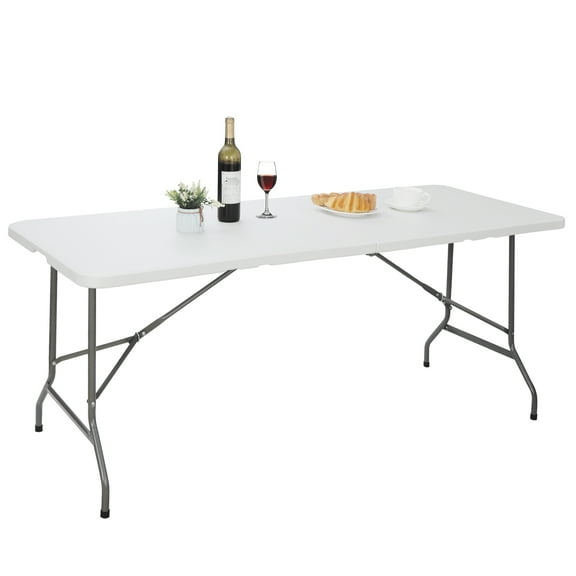 ZENSTYLE 6ft Rectangular Folding Table Plastic Picnic Camping Desk, Max 220lbs White