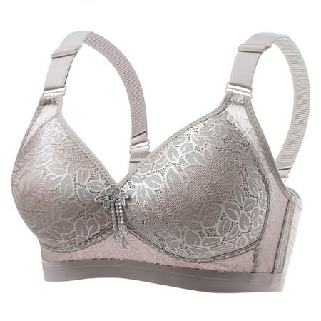 WDDDD Women s Oversized Gathered Adjustable Bra Comfortable Breathable Thin Cup Four Buckle No Steel Ring Grey 42BC