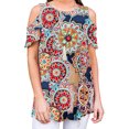 thumbnail image 3 of 711ONLINESTORE Women Floral Print Round Neck Cold Shoulder Tunic Blouse, 3 of 5