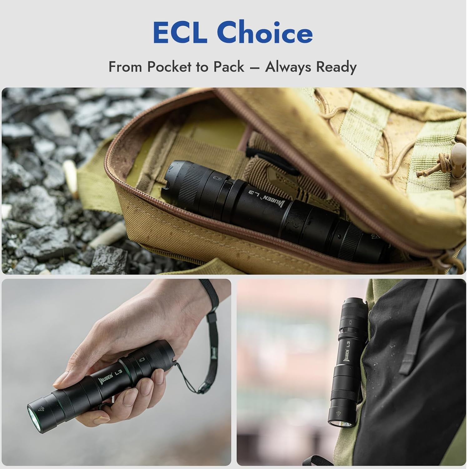 WUBEN L3 3000 Lumens Rechargeable Flashlight, USB-C Power Bank, 6 Modes, Waterproof Portable Flashlight for Camping, Emergency, Home and Outdoor Use