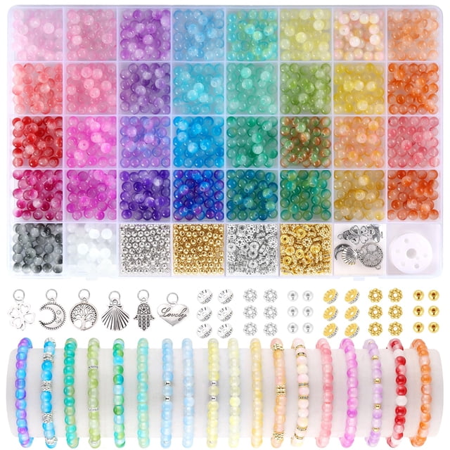 Kit de Pulseras Funtopia 1396 piezas Cuentas de Vidrio de 6 mm en 34 Colores