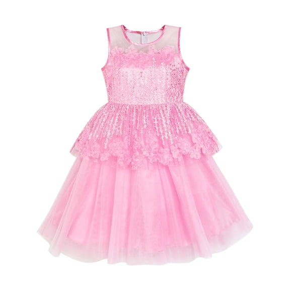 Girls Dress Embroidery Flower Illusion Yoke Party Dress 5 Years