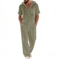 thumbnail image 4 of Men's 2 Piece Cotton Linen Sets Lightweight Button Down Hoodies with Drawstring & Wide Leg Pants Loose Fit Beach Sets Casual Lounge Homewear 2026 Summer Vacation Outfits, 4 of 9