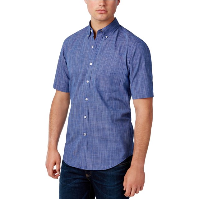 Club Room - Camisa con botones a cuadros para hombre, azul, mediano