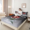 thumbnail image 4 of Homewish Valentine'S Day Rose Bed Sheets,Romance Flower Floral King Sheets,Red Gray Sheet Set For Men Women,Luxury Bedroom Decor,4pcs, 4 of 7