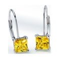 thumbnail image 6 of Bling Jewelry Womens Imitation Yellow Topaz Princess Cut Solitaire AAA CZ Drop Earrings Leverback, 6 of 6