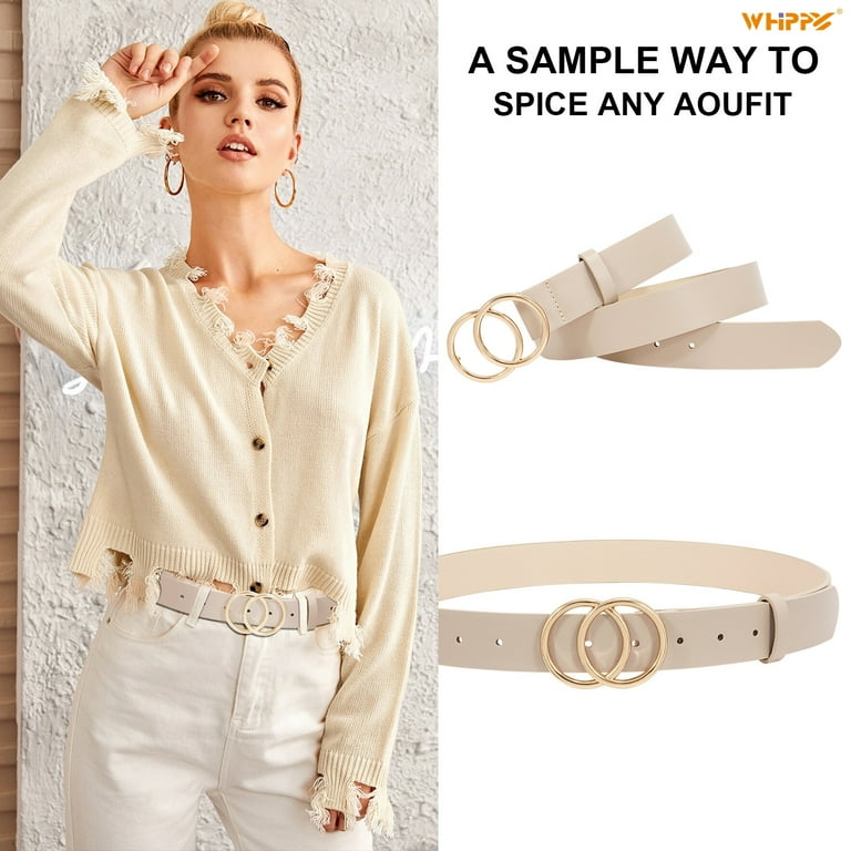 WHIPPY Women Leather Belt with Double Ring Buckle, Plus Size Waist Belt for  Jeans Dress