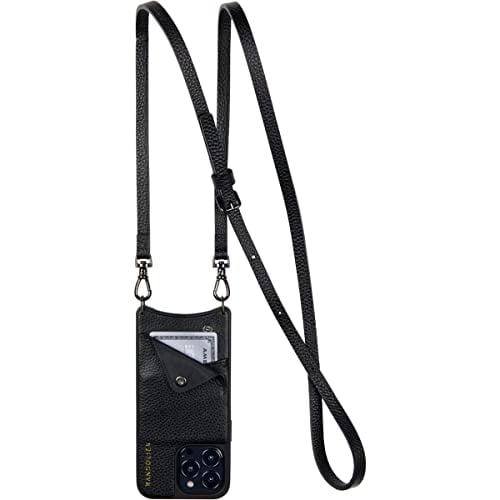 Bandolier Emma Crossbody Phone Case and Wallet - Black Leather with Pewter  Detail - Compatible with iPhone 13 Pro