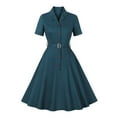 thumbnail image 1 of Fankiway Robe Rétro à Col en V Manches Courtes avec Nœud Ceinture Grande Jupe Ourlet Robes pour Femmes Grande Taille Liquidation Robes d'Été pour Femmes Manches Courtes, 1 of 8