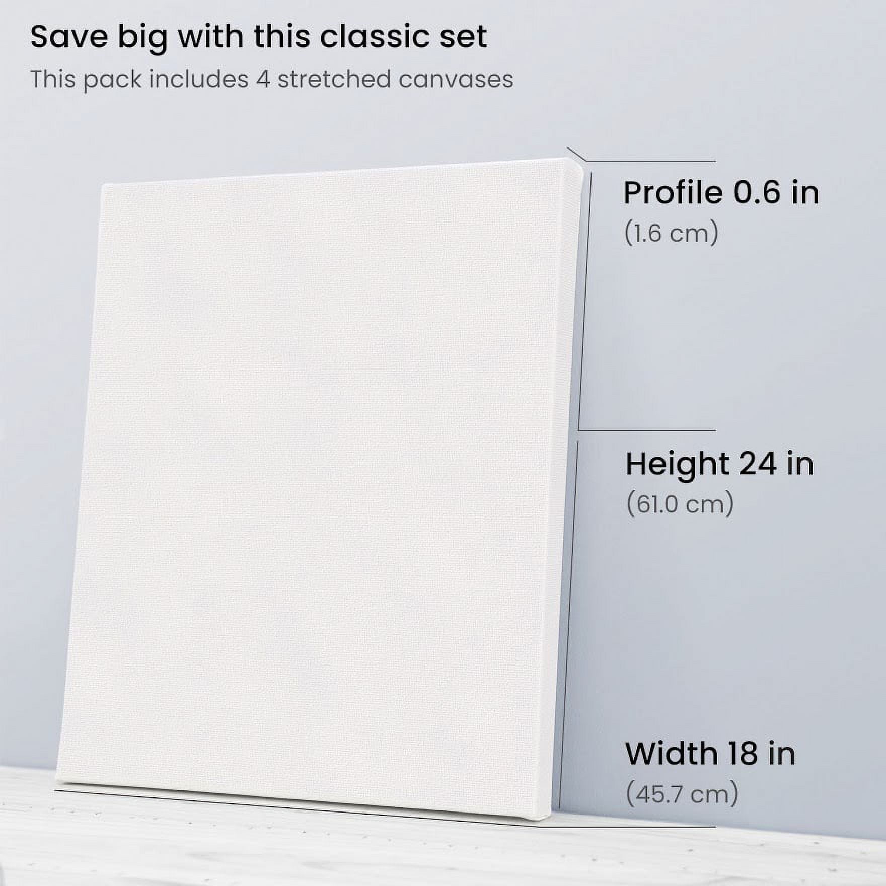 Arteza 18" x 24" Stretched Canvas, Set of 4, White Cotton