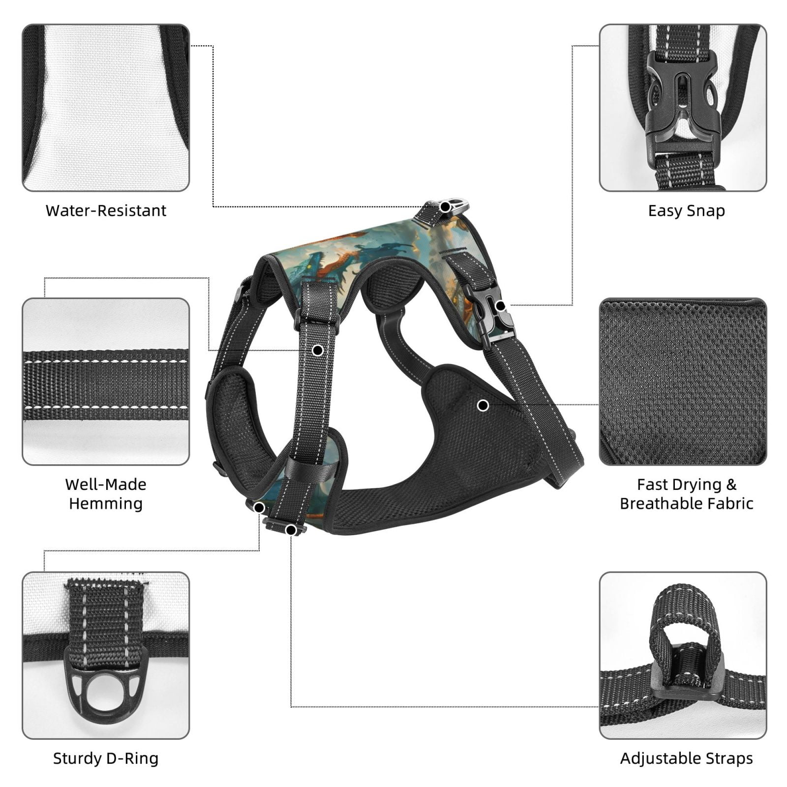Vsdgher Red Blue Dragon Battle Epic Dog Harness, No-Pull Pet Harness, Dog Vest, Pet Vest for Small to Large Dogs-Small