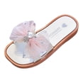 thumbnail image 3 of Little Girls Strappy Slip On Sandals Shiny Butterfly Bowknot Decor Soft Flat Sole Toddler Kids Casual Outdoor Comfort Footwear Gibobby,10.5,Pink, 3 of 5
