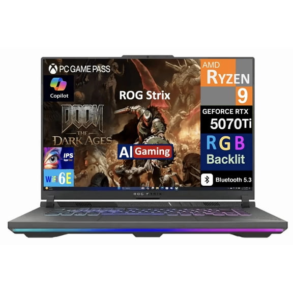 ASUS ROG Strix AI Gaming Laptop 16.0in 165Hz IPS WUXGA Display (AMD Ryzen 9 8940HX, GeForce RTX 5070 Ti 12GB, 64GB DDR5, 2TB PCIe SSD, RGB KB, WiFi 6E, Webcam, Bluetooth 5.3, Win 11 Home)
