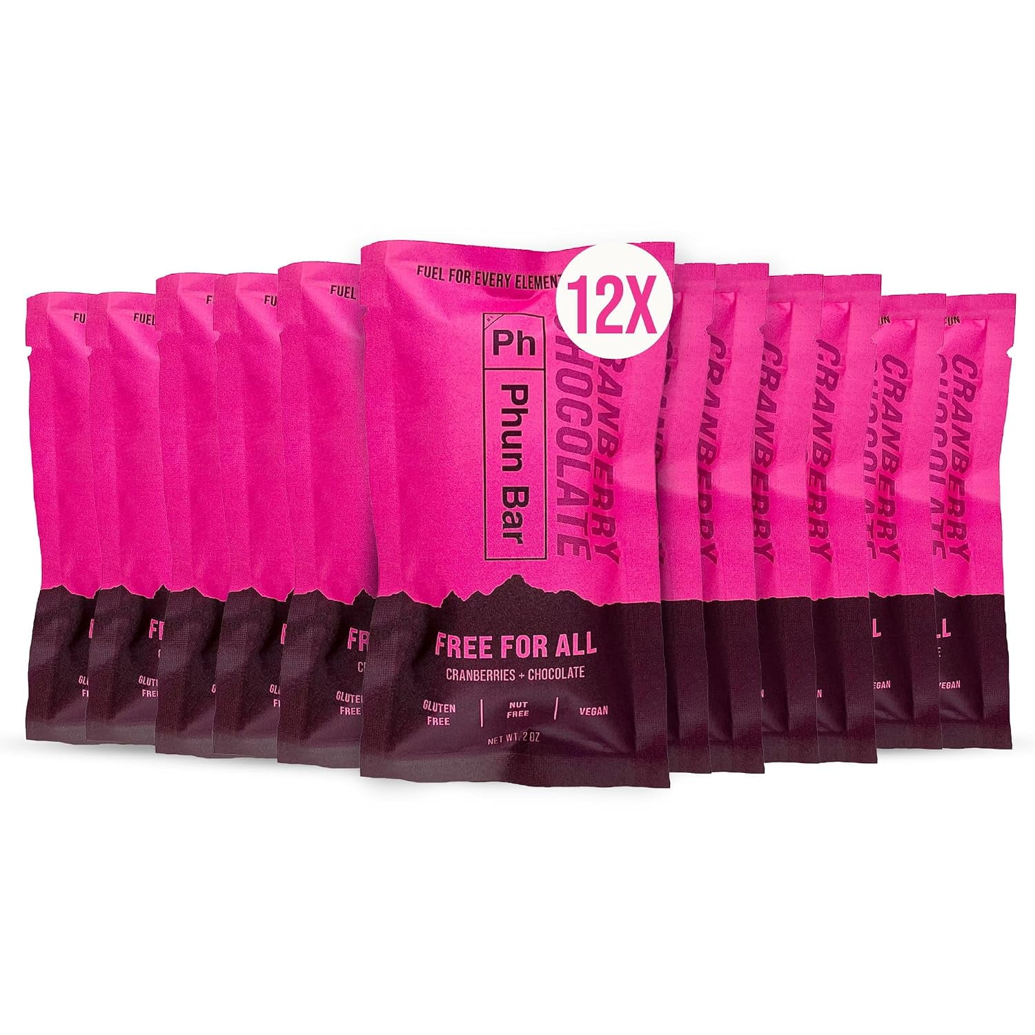 Phun Bar Free For All Energy Bars, Vegan, Dairy-Free, Nut-Free, Gluten-Free, Cranberries + Chocolate, 12 Pack
