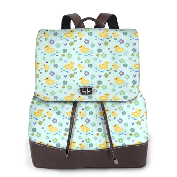 Vsdgher Duck Cartoon Pattern PU Leather Backpack,Purse for Women Fashion Multipurpose Design Handbag Ladies Shoulder Bags Travel Backpack