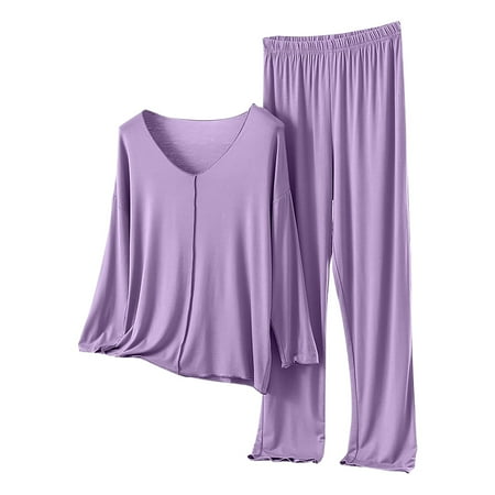NMMUED Women s Pajama Sets Fall Loungewear for Women Fall Pajamas Women Long Sleeve Lounge Sets for Women 2 Piece Lounge Set Women Womens Loungewear Set Travel Outfit Light Violet XL