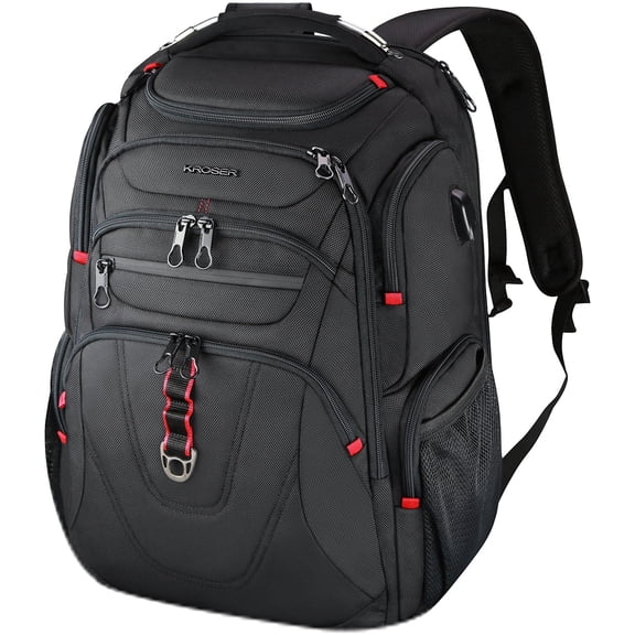 KROSER 17.3" Laptop Backpack, College Daypack, Business Backpack with USB Charging Port, Black