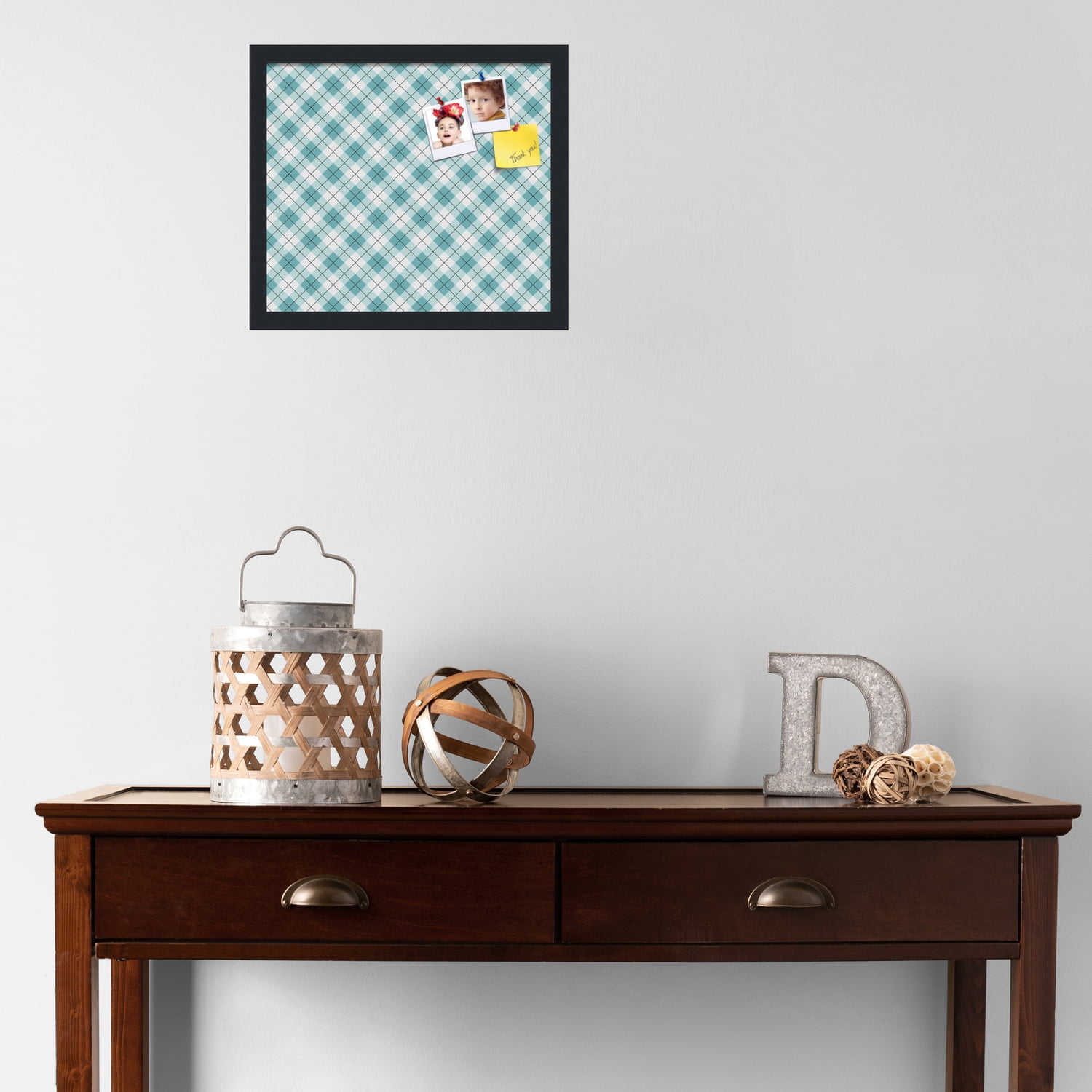 PinPix ArtToFrames 14x12 Custom Cork Bulletin Board Argyle Turquoise   Poster Board Has a Fabric Style Canvas Finish, Framed in Satin Black (PinPix-648)