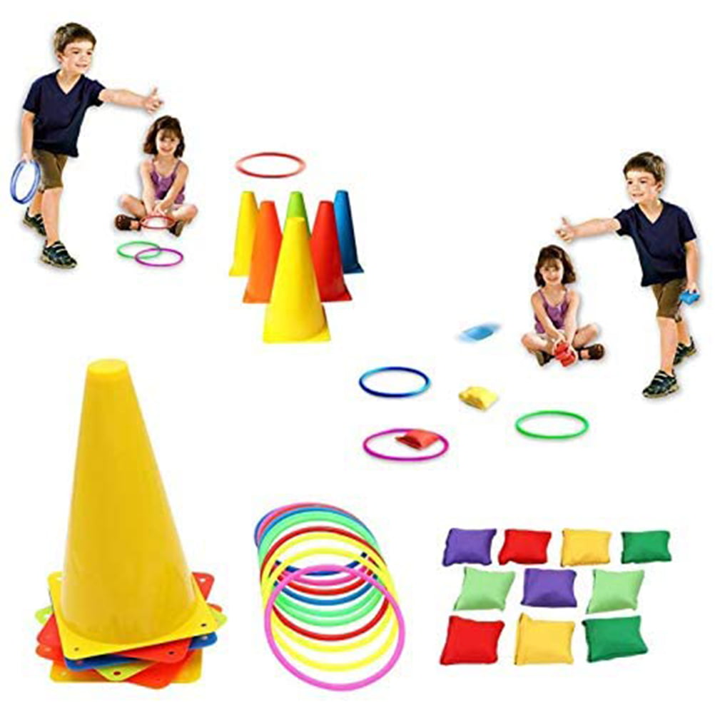 3 In 1 Traffic Ring Toss Game Set Cone Bean Bags Puzzle Kid Birthday Party Game 