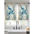 thumbnail image 2 of Summer Nautical Sheer Curtains 45 Inch Long 2 Panels, Teal Octopus Ocean Corals Compass Retro Brown Light Filtering Rod Pocket Curtains, Sheer Voile Drapes for Living Room Bedroom, 52"x45", 2 of 8