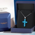 thumbnail image 5 of Gem Stone King 925 Sterling Silver Simulated Blue Opal Cross Pendant Necklace for Women | 3.00 Cttw | Gemstone October Birthstone | Oval Cabochon 6X4MM | With 18 inch Chain, 5 of 6