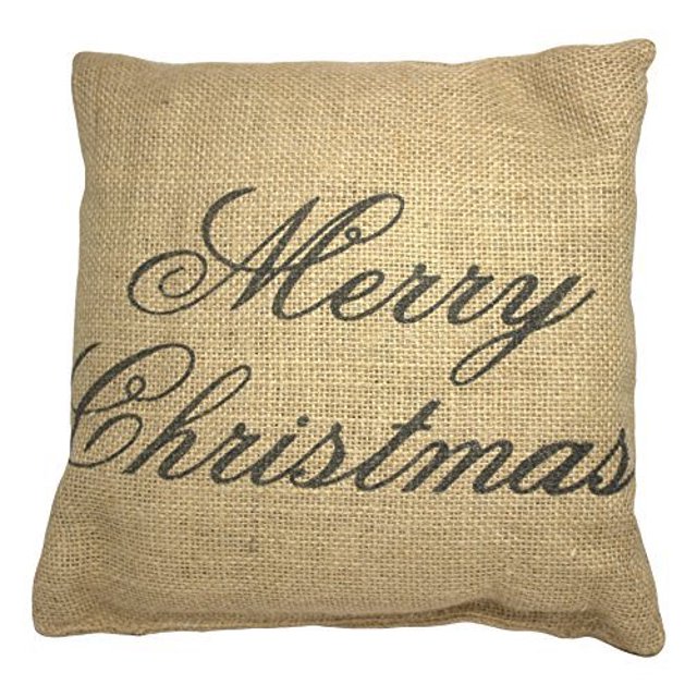 Small Burlap "Merry Christmas" Decorative Pillow, 8" x 8"