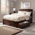 thumbnail image 1 of Portland Queen Wood Platform Bed with Footboard & 2 Storage Drawers in Walnut, 1 of 9
