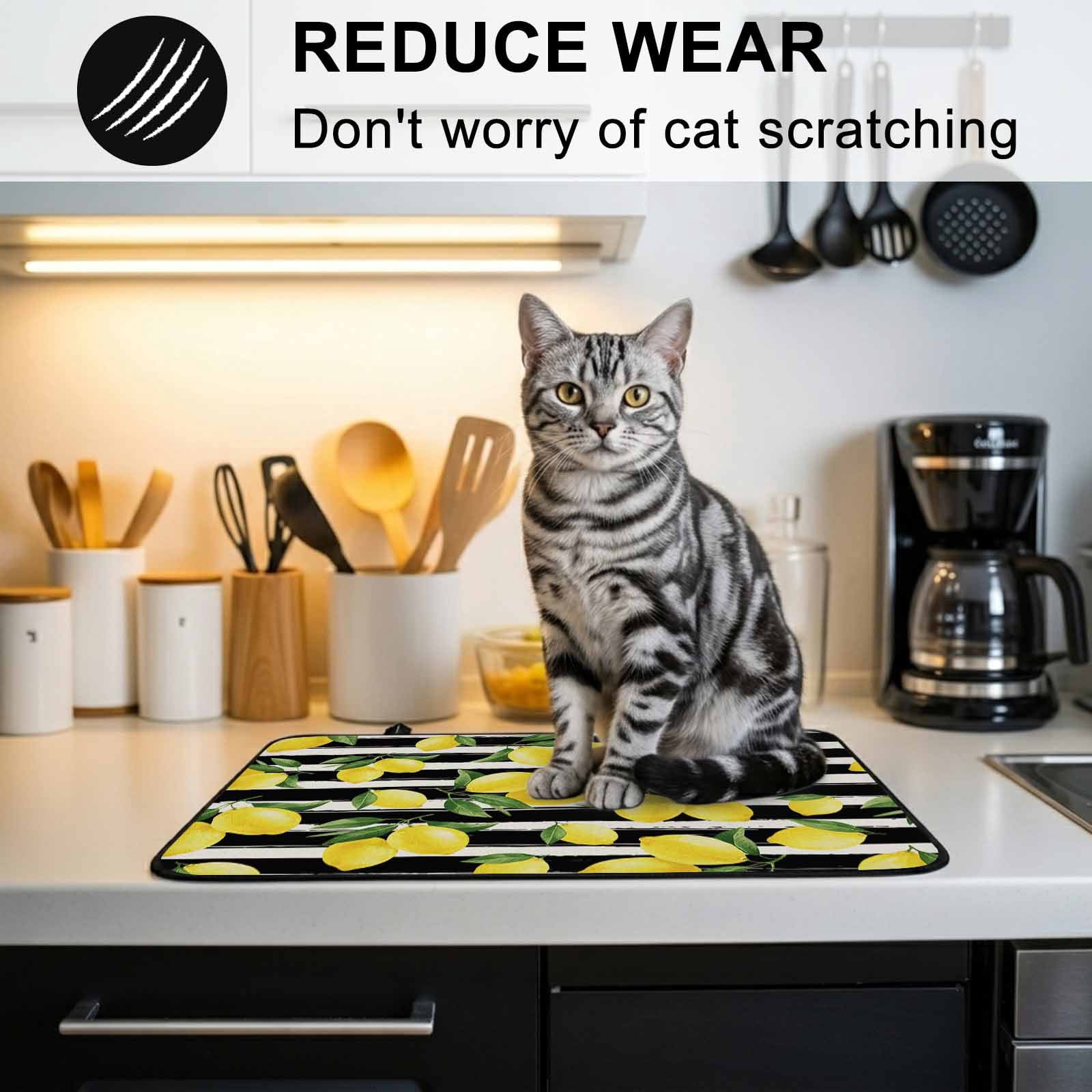 Yellow Lemons Stove Top Cover for Electric Stove, Heat-proof & Non Slip Glass Top Stove Cover Protector, Summer Citrus Fruits Leaves Black Stripes Kitchen Flat Cooktop Rubber Mat 24x21 Inches