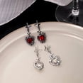 thumbnail image 4 of Pendientes de aguja de plata con forma de corazón de melocotón y estrella de cuatro hombres, dulce, fresco, rojo oscuro, con piedra de amor, pendientes plisados de diamantes, 4 of 5