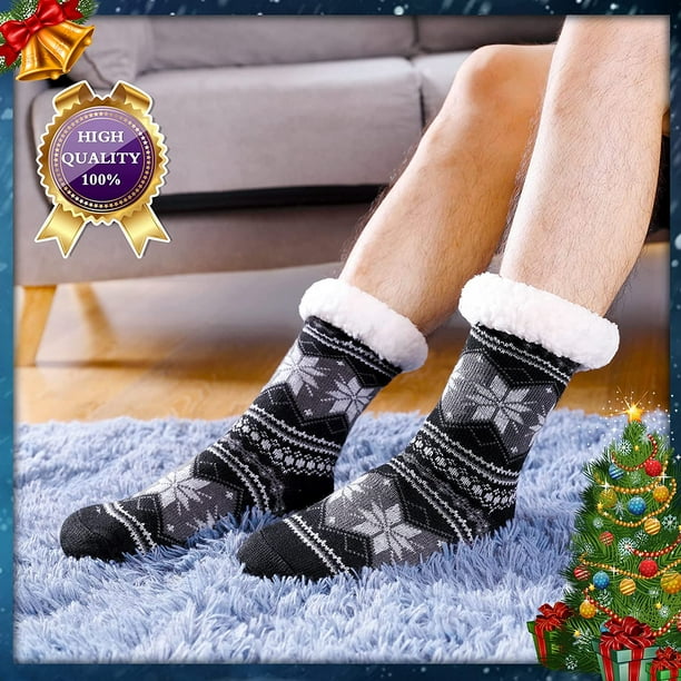Women Men Ankle Socks Fleece Lined Slippers Grippers Winter Thermal Non  Slip