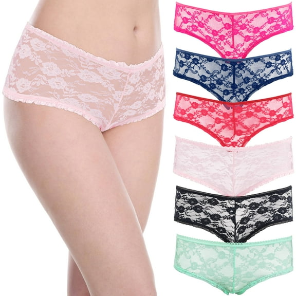 Curve Muse Womens Sexy Lace Bikini Boyshort Hipster Briefs Panties Underwear-6PCS-PACKA-S/5