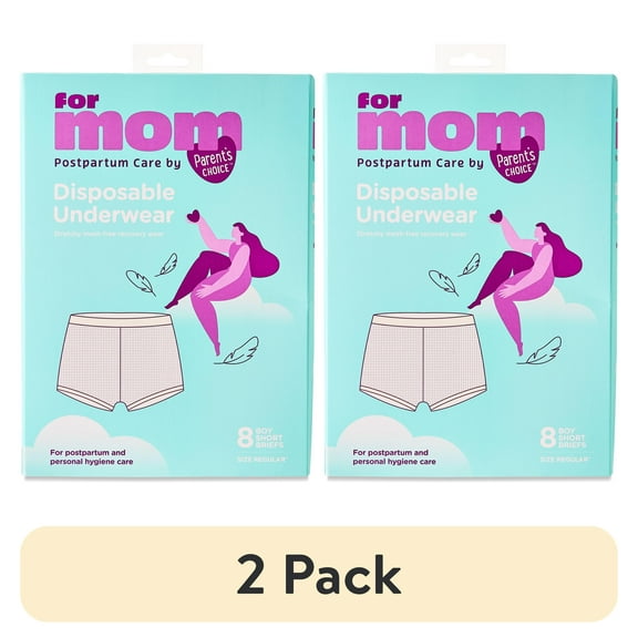 (2 pack) Parent's Choice Disposable Postpartum Underwear for Women, High Waist & Regular Size (Waist 28" to 42" Stretched), 8 Count