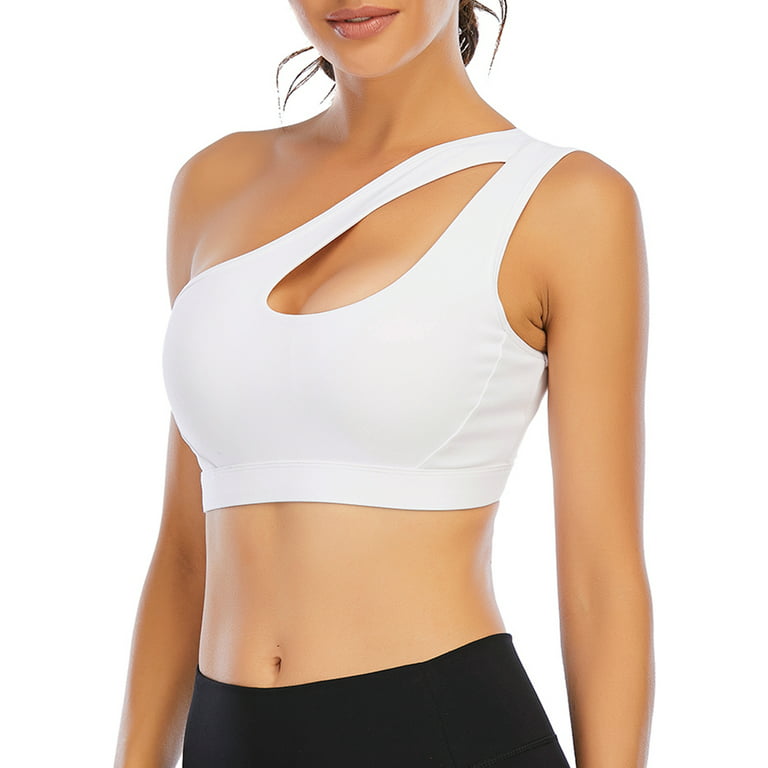 SHCKE Women One Shoulder Bras Cut Out Yoga Workout Bra Fitness Activewear  With Medium Support 