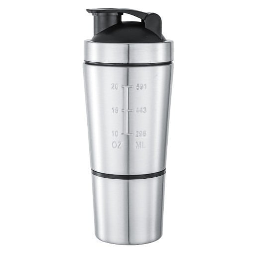 Stainless Steel Protein Shaker Bottle – Leakproof Mixer Cup with Storage Layer, Mixing Ball & Scale, Ideal for Gym & Travel