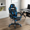 thumbnail image 4 of Silla gaming ergonómica con diseño amplio, respaldo alto tapizado en cuero PU, cojín lumbar con función de masaje y reposapiés extensible, ideal para oficina y juegos, color rosa y blanco, 4 of 7