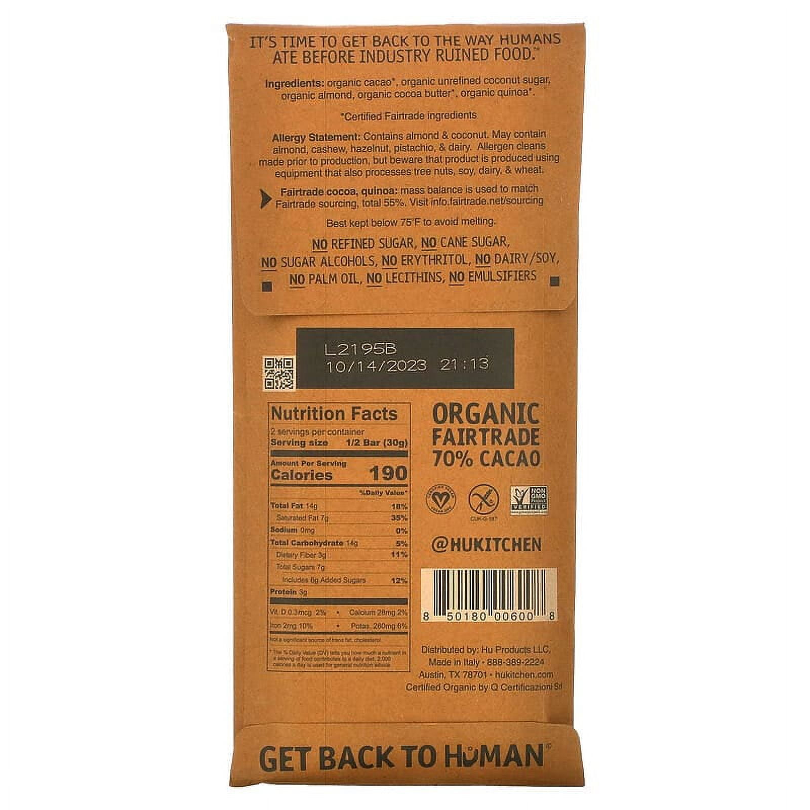 Hu Kitchen Almond Butter + Puffed Quinoa Dark Chocolate, 2 Pack, 2.1 oz