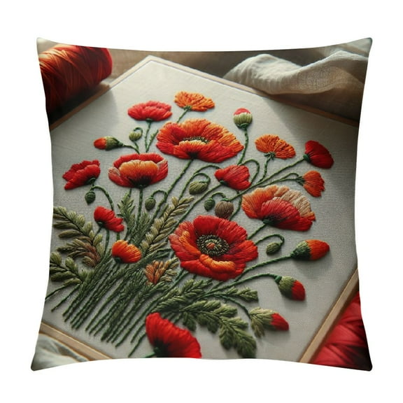 BCIIG Poppies Flowers Graphic Decorative Cushion Throw Pillow Cover for Home Sofa, 1PC Short Plush Pillowcase Home Furnishing 12x12in