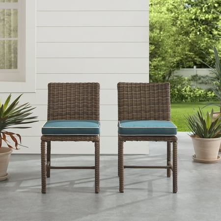 Crosley Furniture Bradenton 19.75" Fabric Dining Chair in Navy/Brown (Set of 2)