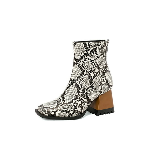 Woobling Women Comfort Ankle Boots Office Breathable Zipper Dress Boot Booties Snake Pattern 9