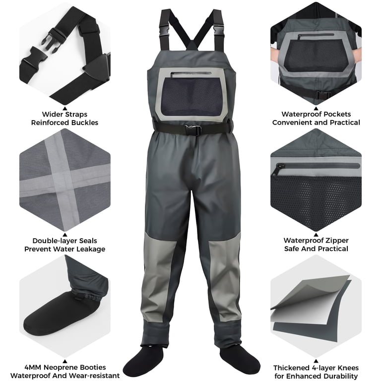 Breathable Chest Waders for Men & Women, 3-Ply Nylon/PVC  display picture 2