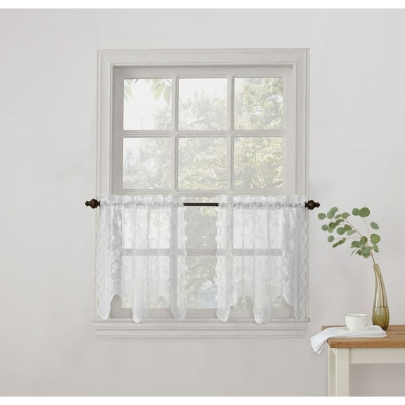 No. 918 Floral Lace Sheer Kitchen Curtains