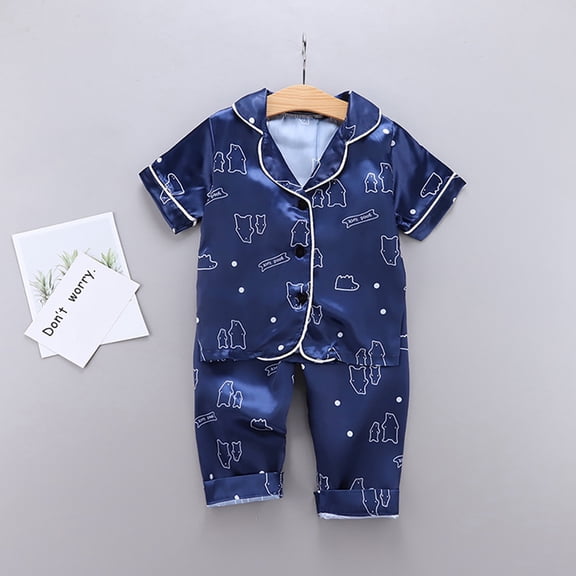 Uccdo Toddler Boys Girls Pajamas Sets, Kids Satin Silk Cartoon Sleepwear Suit Blouse Sleep Pants Pajama Loungewear, 6M-6T