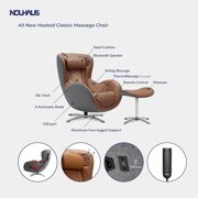 Nouhaus Heated Classic Massage Chair Full Body and Spot Massaging Recliner with Ottoman, Bluetooth Speaker, in-Chair Charger Dark Caramel