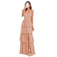 thumbnail image 1 of Vestido de graduación Dessiny Dusty Rose, chifón escalonado, tirantes finos, 1 of 5