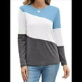 thumbnail image 3 of Blusas de Bloque de Color para Mujer, Estilo Túnica Informal de Larga con Cuello Redondo, Tipo Jersey. Gris Azulado XL, 3 of 8