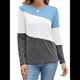 thumbnail image 3 of Blusas de Bloque de Color para Mujer, Estilo Túnica Informal de Larga con Cuello Redondo, Tipo Jersey. Gris Azulado XL, 3 of 8