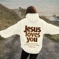 thumbnail image 6 of idosla Hoodies for Women Trendy Jesus Loves You Hoodie Oversized Long Sleeve Christian Sweatshirts Outfit (Beige, L), 6 of 7