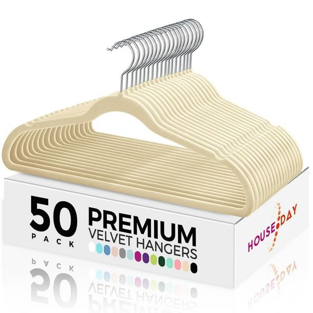 Perchas de terciopelo HOUSE DAY Premium, paquete de 50 unidades, antideslizantes, color beige