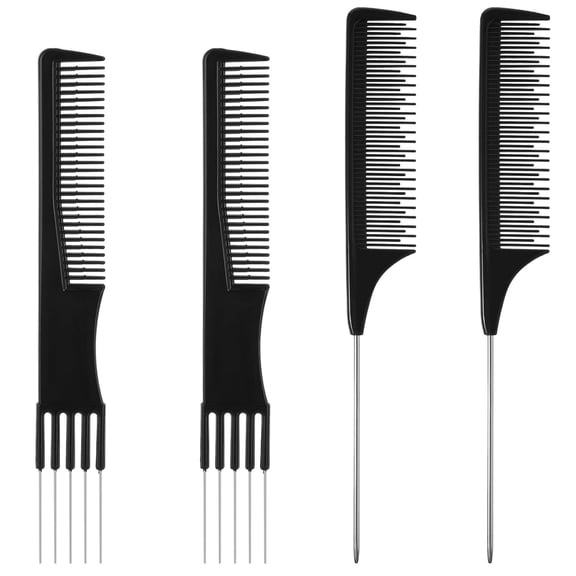 OPALESQUE 4Pcs Teasing Comb for Women, Hair Combs with Metal Pick Combs and Fine Tooth Rat Tail Parting Combs Salon Teasing Back Combs with Stainless Steel Lift for Women Hair Styling