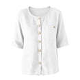 thumbnail image 4 of Women's Round Neck Short-Sleeved Button-Down Shirt Top, Casual Summer Blouse, 4 of 6
